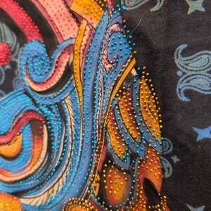 Christian Audigier Mens XXL Black Skull Paisley Rhinestone Graphic T-Shirt